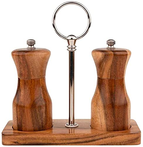QTANZIQI Ensemble Manuel salière et poivrière en Bois de 4 à 5 Pouces avec bâton en Bois Moulin à sel Grossier réglable Moulin à Poivre Moulin à sel d'usine moulins à sel et à Poivre Silk