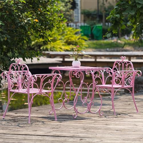 3-teiliges Set aus Stühlen und Tisch aus Schmiedeeisen für den Außenbereich, Bistrostühle mit hoher Rückenlehne und Armlehne, wetterbeständiger Terrassentisch und -stühle für die Terrasse im Garten