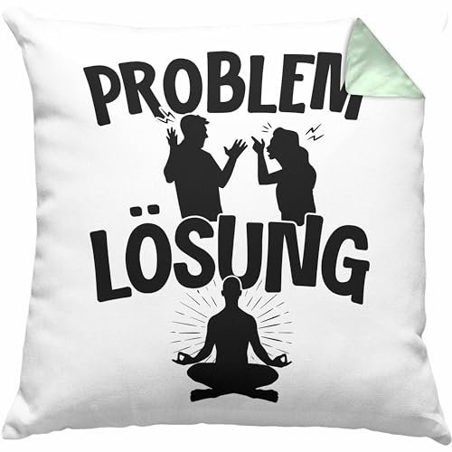 Trendation Yoga Kissen mit Füllung 40x40 Geschenk für Yogalehrer Männer Geschenkidee Problem und Lösung Yoga (Grün)
