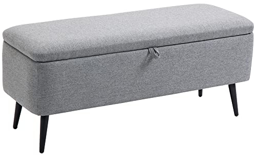 HOMCOM Sitzbank mit Stauraum, Polsterbank mit Leinenoptik, Sitztruhe mit Stahlbeine, Truhenbank für Wohnzimmer, Flur, Schlafzimmer, Bettbank bis 150 kg belastbar, 101 x 38,5 x 44,5 cm, Grau
