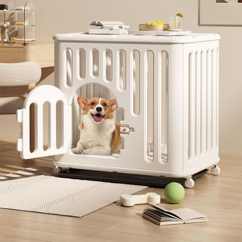 NEONMAN Hundekäfig Dog Crate hundekäfig für zuhause hundegitterbox Hunde käfig für Welpen kleine und mittelgroße Hunde aus PE-Kunststoff mit Rädern Fluchtschutz, Schloss, Kunststoffwanne(Weiß,XS)