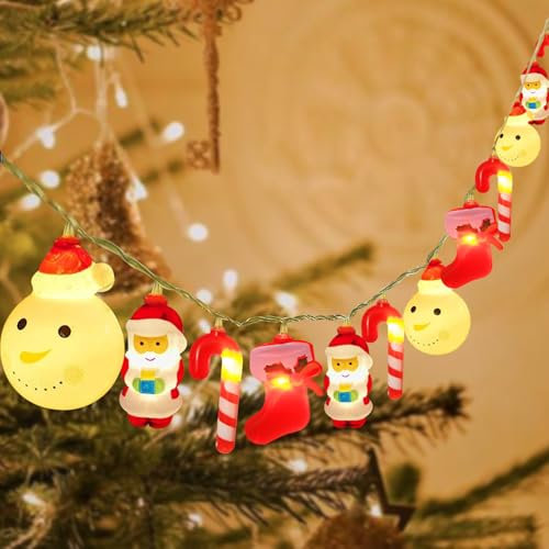TOLOYE Luci di Natale Decorative, 20 LED Luci Natalizie a Stringa con Pupazzo di Neve, Babbo Natale e Motivi di Calza, Impermeabili, Telecomando/USB Alimentato, Luci Fatate per Decorazioni Natalizie