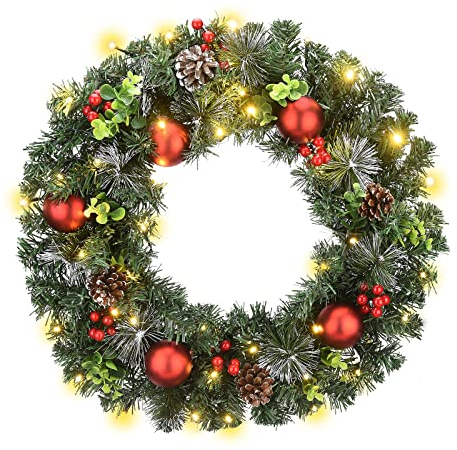 Künstliche Weihnachtskränze für die Haustür, Festliche Girlande mit Kugeln und Künstlichem Tannenzapfen für Zuhause, Winterurlaub, Fenster, Wand, Innen- und Außendekoration (#1)