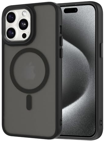 AOMYKE Cover Magnetica per iPhone 15 Pro, Custodia iPhone 15 Pro Compatibile con MagSafe, Traslucida Opaca Posteriore Sottile PC+TPU Bumper Antiurto Case - Nero