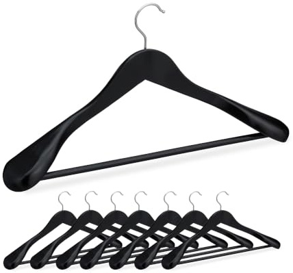 Relaxdays Anzug Kleiderbügel, 8er Set, breite Schulter, Hosenstange, für Jacke, Hemd, Hose, Holzkleiderbügel, Farbwahl | Hosenstange, für Jacke, Hemd, Hose, Holzkleiderbügel