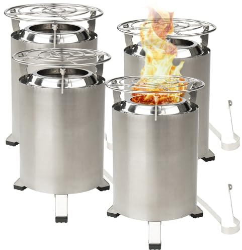 Carlo Milano Holzkohle-Grill: 4er-Set Outdoor-Tisch- & Boden-Feuerstellen, Edelstahl, 18x18x25 cm (Tischfeuer Outdoor, Terrassen-Feuerstelle)