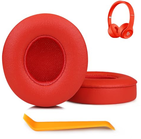 SINOWO Earpads Replacement for Beats Solo 2 & Solo 3 Wireless On-Ear Headphones,Solo2 Solo3 Ear Pads Cushions with Noise Isolation Memory Foam,Soft Protein Leather(Citrus Red)