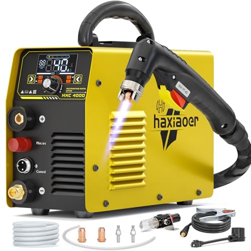 HAXIAOER Plasma Cutter 110/220V, 40A Non-High Frequency Non-Touch Pilot Arc Cutter Machine, Large LED Display, 1/2 Inch Clean Cut, 3/4 Inch Max Cut, Post Flow, 2T/4T For Beginner DIY