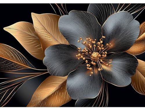 DAERLE Pittura Diamante Fiori d'oro Fai Da Te, 5D Diamond Painting Kit Completo per Adulti, Diamant Painting per Bambini, Decorazioni per Casa 40x30cm, Foglia d'oro