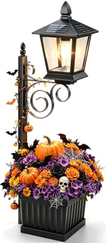 Outdoor Planter 2 in 1 Solar Lamp Pole with Pot, Wall Mount/Solar Floor Lights IP65 Waterproof, Decorative Lamp for Garden Patio Front Porch 1 Pack (Flowers Not