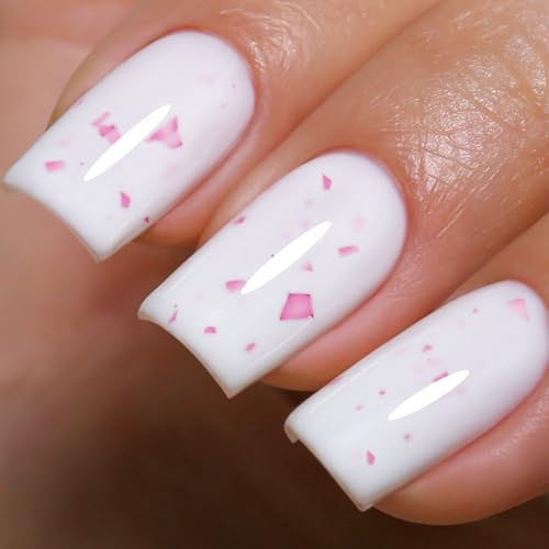 Ozzeal Gel Polish,15ML White with Pink Flake Glitter Gel Nail Polish Spring Summer LED UV Speckled Sparkle Art Starter Manicure Salon DIY Nail