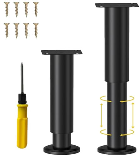 NCRGB 2PCS Patas Pies Ajustables Pata de MeAjustable,Regulables con 16 Kit Destornillador y Tornillos,para Armarios Mesillas de Noche Camas Escritorios Cómoda Estantería (Negro, 18-33 cm)