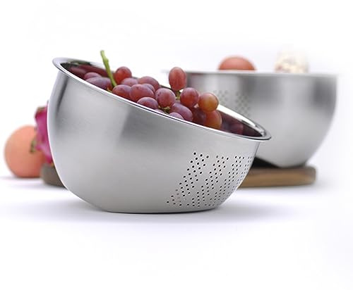 PRETYZOOM Passoire en Acier Inoxydable Argentée Cuisine, Bol D'égouttage Créatif, Lavage de Légumes et Riz, Adaptée à L'évier Cuisine