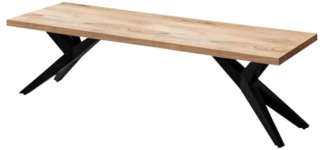 FineBuy Sitzbank 160 cm Akazie Massivholz Metall, Essbank ohne Lehne | Esszimmerbank im Industrial Style, Küchenbank aus Echtholz, handgefertigtes Unikat, stabiles Metallgestell