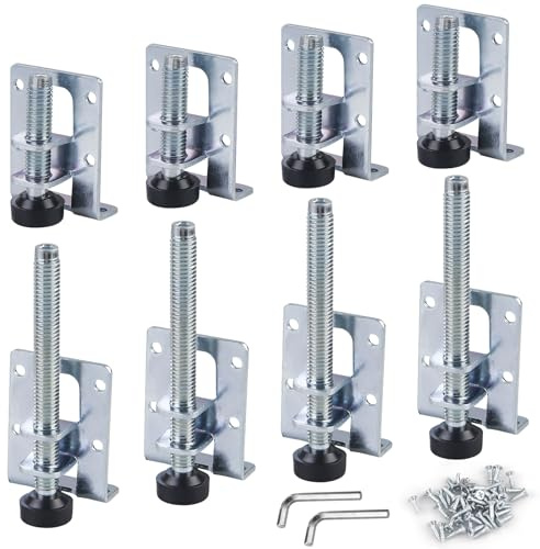 GOMETY 8 Stück Verstellbare Möbelfüße Set, 55/104mm Schwerlast-Möbel-Nivellierfüße, Metall Höhenverstellbare Füsse mit 48 Kleine Schraube und 2 Inbusschlüssel für Möbel Tisch Regale Schränke Werkbank
