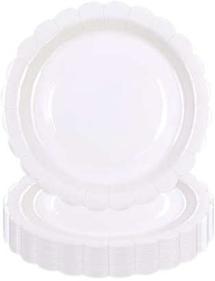 DHAIQC 50 Stück Pappteller Weiß 18cm, Gewelltem Partyteller Papierteller Geburtstagsteller Einwegteller Set für Geburtstag, Hochzeiten, Jubiläums (Weiß, 18cm)