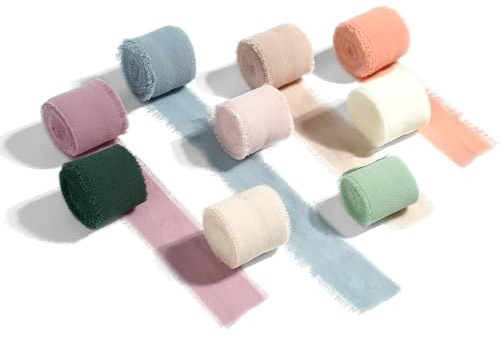 Nastro in chiffon 9 colori 2,5 cm x 28 m, nastro in chiffon con frange, per inviti di nozze, bouquet da sposa, decorazione, confezione regalo, creazione di fiocchi