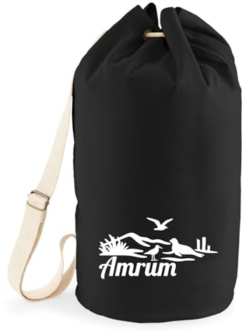 Huuraa Seesack Amrum Strandmotiv 20 Liter Black Baumwolle Rucksack Geschenkidee