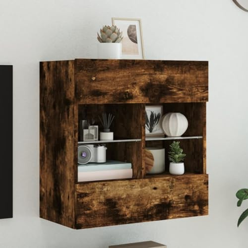 UJCHVHN Meuble TV mural avec lumières LED Chêne fumé 58,5 x 30 x 60,5 cm Centres de divertissement et supports TV