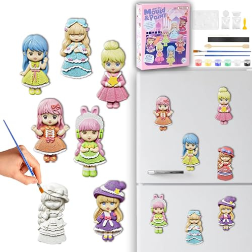 Imanes Nevera niños Yeso Juego Manualidades Kit Pintura Figuras para Pintar Escayola Set de Pinturas Maletin DIY Caja Juguetes Regalo Niña 6 7 8 9 10 11 12 Años Cumpleaños Regalos Infantiles Princesa