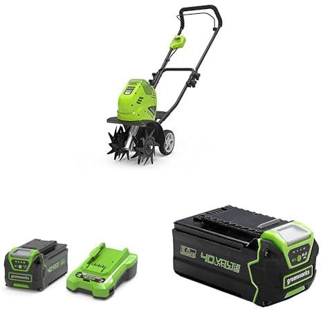 Greenworks 40V Motobineuse Électrique sans Fil, Motoculteur à Dents Avant 4Ah & 5Ah Batteries et Chargeur, Garantie 3 Ans G40TL