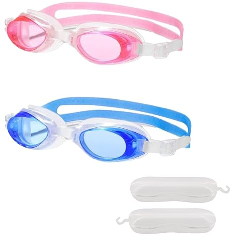 CHAOTEMAI 2 Pezzi Occhialini Nuoto Bambini con Contenitore Occhialini Piscina HD Occhiali Mare Antiriflesso Occhiali Piscina Bambina Regolabile per Ragazze Ragazzi 3-14 Anni Principianti