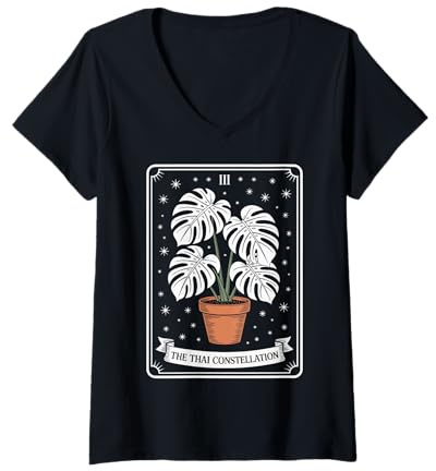 Womens Monstera Thai Constellation Tarot Card | Witchy Plant Lady V-Neck T-Shirt