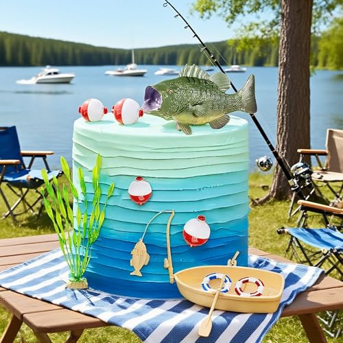 décoration de gâteau et accessoires d anniversaire thème pêche pour fête | décoration de gâteau et accessoires d anniversaire thème pêche pour fête bébé départ retraite et adieu