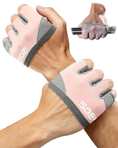 FitDA Gants de Fitness, Demi-Paume Gants Musculation Homme et Femme, Design à Quatre Doigts, Anti-Cocon Antidérapant, Respirants Durable, Portables et Faciles à Nettoyer pour Sports Muscu (Rose, L)