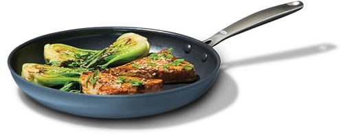 OXO Enhanced 10” Nonstick Frying Pan Skillet, Ceramic PFAS-Free Cookware, Stainless Steel Handle, Eggs & Omelets, Dishwasher & Oven Safe, Storm Blue