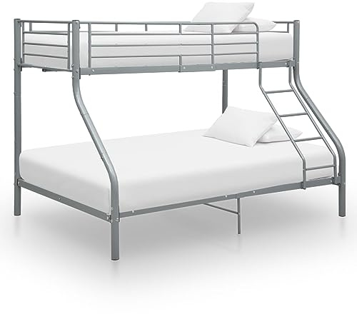Emmtore Etagenbett Kinderbett Hochbett Metallbett Bett Stockbett Bettgestell Doppelstockbett Schlafzimmer Kinderzimmer Schwarz Metall Grau,140x200 cm+90x200 cm