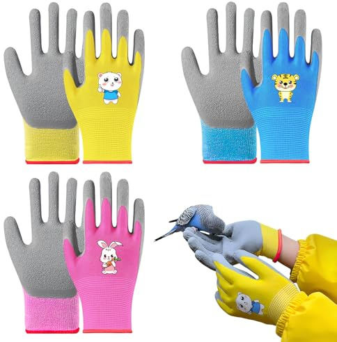 Sariputa 3 paia di guanti da giardinaggio per bambini, guanti da lavoro di sicurezza, 2-6 anni, per fai da te, lavori domestici, pittura, attività all'aperto, 17 × 7 cm (dito medio 5,5 cm)