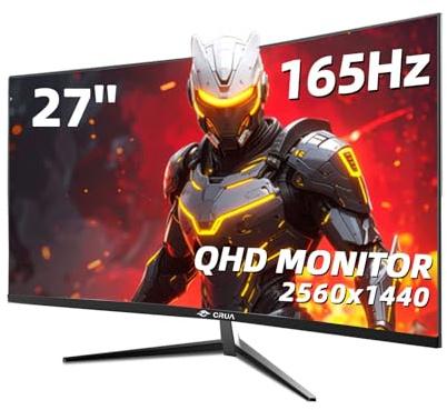 CRUA 27 Zoll Curved Gaming Monitor,165Hz PC Monitor,Full QHD 1440P Computer Display,Eye-Care-Screen with HIMI DP, Rahmenlos, FreeSync, Wandmontage für Büro und Zuhause