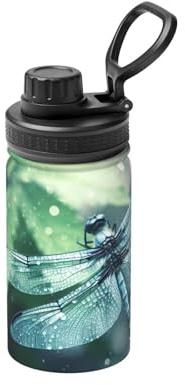 Bouteille d'eau isotherme à double paroi en acier inoxydable avec motif libellule 1 bleu artistique