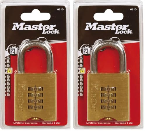 Master Lock Cadenas haute sécurité en laiton massif, avec combinaison à code programmable, largeur 51 mm 651EURD Or (Lot de 2)