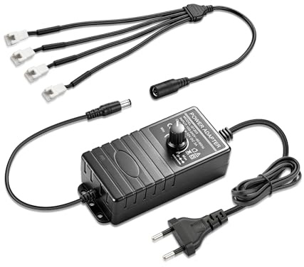 GDSTIME 36 W 12 V PC ventilador velocidad controlador 4 vías con 2 pines divisor cable fuente de alimentación regulable ventilador regulador de velocidad AC 220 V-230 V a 4 V – 12 V CC 3 A para