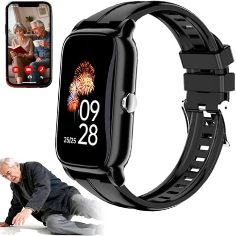 Montres Connectées Pour Seniors, Détection Des Chutes, Localisation GPS, Appel D'urgence SOS, Appels Vidéo HD, Pour Les Personnes Atteintes De La Maladie D'alzheimer, De Démence Ou D'autisme Black