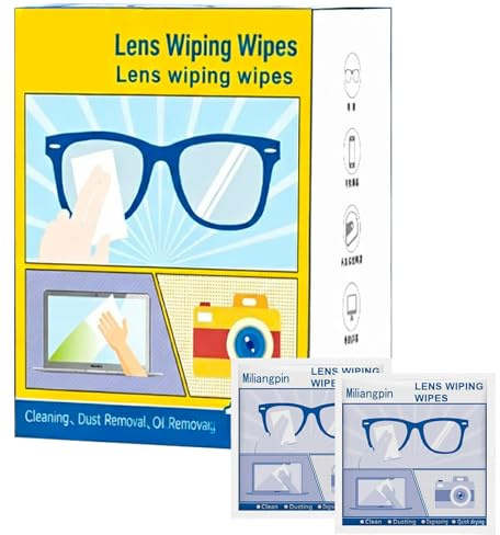 100 Pack Glasses Cleaner Wipes, Individually Wrapped Lens Cleaning Wipes | Multipurpose Lens Wipes for Glasses, Cameras, Screens and Electronics, Ideal for Travel, Office and Everyday Cleaning