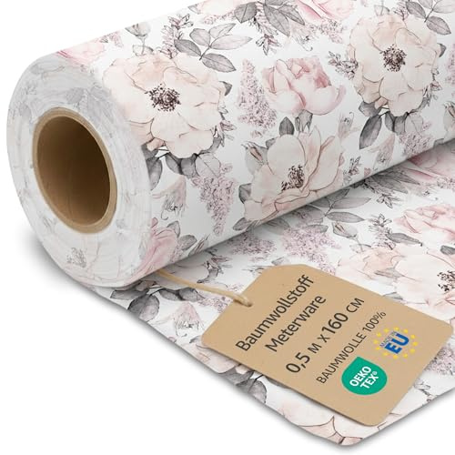 Stoff Meterware Baumwollstoff Waffelpique 0.5 M x 160 cm - Stoffe zum Nähen aus reine Baumwolle Fabric Futterstoff Dekostoff für Patchwork Canvas und Sewing Nähstoff Oeko-Tex Wilde Rose