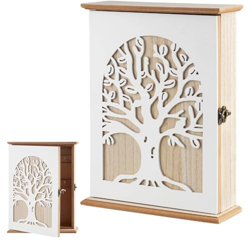burkfeeg Schlüsselkasten Holz, Vintage Schlüsselschrank mit 6 Haken Weiß