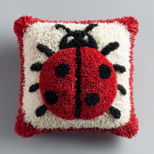 Henypt Kit de Almohadones con Cierre de Gancho Mariquita Kit De Cojines De Pestillo 43X43cm Funda de Cojín para Sofá, Latch Hook Manualidades Kits