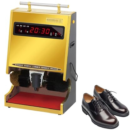 Automatic Shoe Polishing Machine, Electric Shoe Polisher for Dust Removal with Date Display, Dual Brush Shoe Shine Machine for Home & Commercial Use