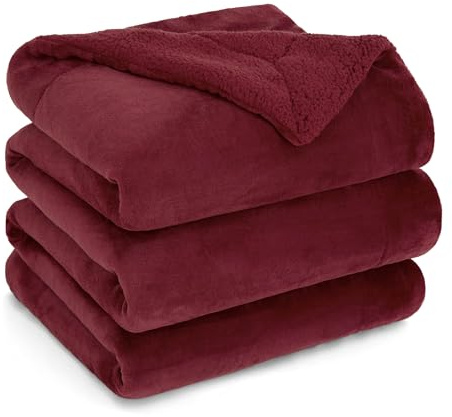 BEDSURE Sherpa Kuscheldecke Flauschig 220x240 - Sofadecke, Rot | Dicke Wolldecke, Weich Tagesdecke, Geschenke für Frauen, Warm Wohndecke für Couch, Schlafzimmer & Wohnzimmer,Waschbar