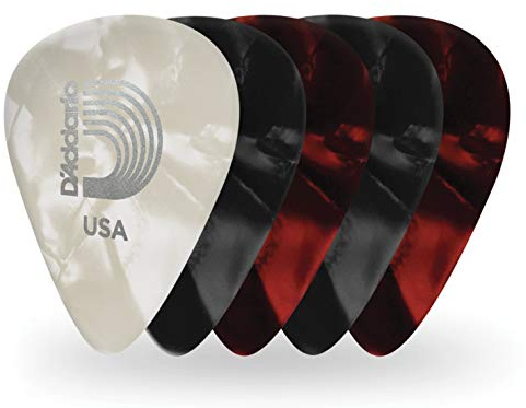 D'Addario celluloid gitarrplektrum – blandade, 25-pack – naturlig känsla, varm ton – akustisk och elgitarr