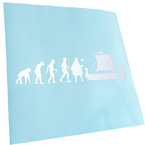 Kiwistar - Autoaufkleber - Wikinger Schiff Evolution - mattweiss - 20x5,5cm - Heckscheibe Auto Aufkleber wetterfest für Kfz LKW Mofa Truck - Sticker außen selbstklebend Tuning Zubehör für Fenster
