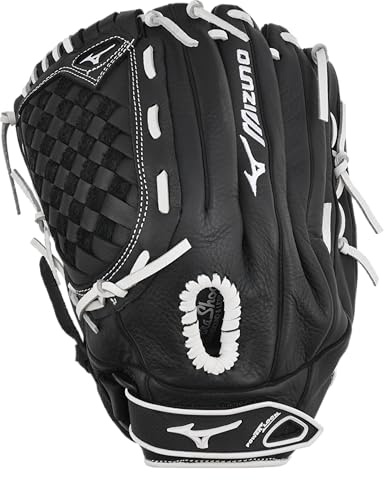 Mizuno GPSL1250F3 Prospect Select Series Fastpitch Softball-Handschuh, 31,8 cm, Linke Hand, Schwarz/Weiß, Tartan-Flex-Netz
