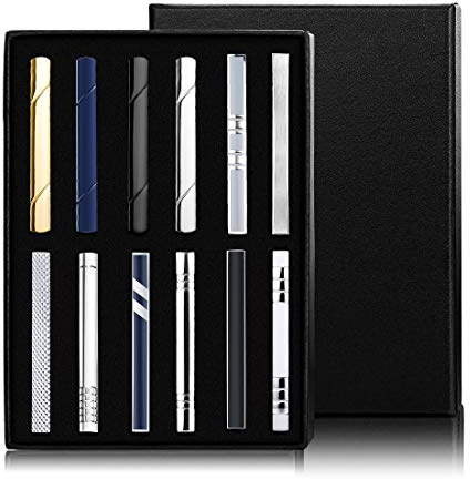 Jstyle 12 Pcs Tie Clips for Men, Classic Tie Bar Clip Set for Regular Ties Necktie Tie Bar Pinch Clips, Wedding Metting Business Tie Pin Clips with Luxury Box Gift