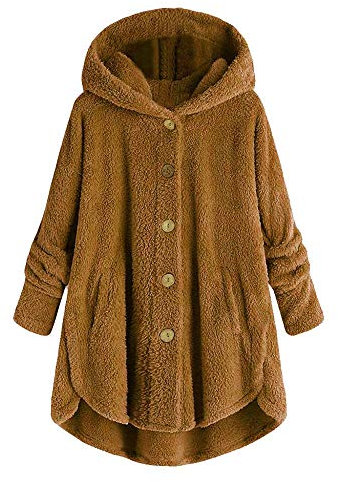 YEBIRAL Oversize Damen Plüschmantel Winter Teddy-Fleece Hoodie Lose Warm Button Down Mantel Einfarbig Plüschjacke Winterjacke Langarm Pullover Sweater Outwear(3XL,Gelb)