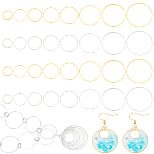 PandaHall 240 Stk. 8 Größen 10/12/14/16/18/20/22/25mm Runde offene Lünette Charms Anhänger Hohlrahmen Anhänger für Harz Ohrring Armband Anhänger Halskette Schmuck DIY Craft Making, Golden/Silber