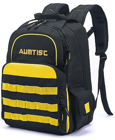 AUMTISC Zaino per Attrezzi da Cantiere per Impieghi Gravosi con Tasca Multiuso - per Lavori Industriali e Edili - Giallo